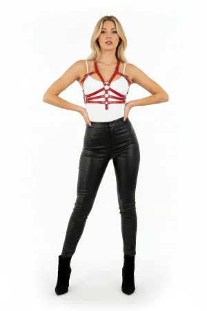 Red Women's Belt with Leather Body Harness Buckle - APFT32