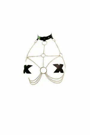 Black Women's Belt and Chain Detailed Body Accessory - APFT431