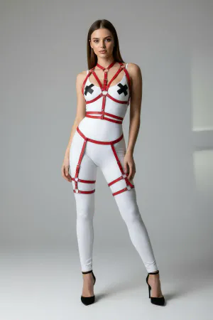 Red Harness Suit Leather Ring Detailed Body Accessory - APFT455