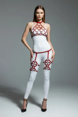 Red Harness Suit High Collar Body Cage with O Ring Detail - APFT460