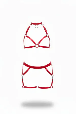 Red Harness Suit Leather Ring Detailed Body Belt - APFT478