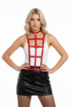 Red Women's Belt Faux Leather Multiple Stripe Body Accessory - APFT4