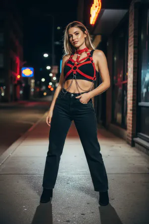 Red Women's Belt Leather Multi-Stripe Body Accessory - APFT517