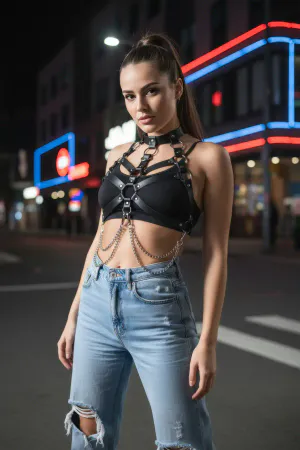 Black Women's Belt and Chain Detailed Body Accessory - APFT517