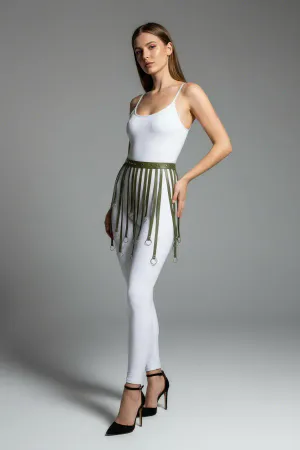 Khaki Skirt Faux Leather Skirt Hoop Detailed Skirt Mini Skirt - APFT579