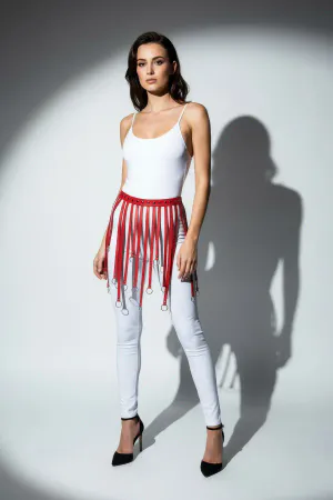 Red Skirt Leather Hoop Detailed Skirt Mini Skirt Accessory - APFT579