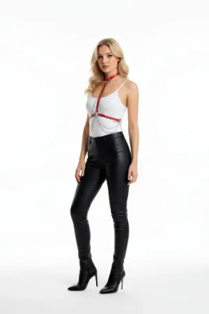 Red Women's Belt Choker Detailed Metal Link Chain - APFT5