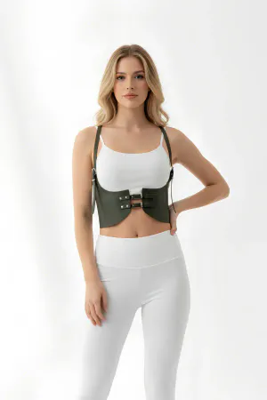 Khaki Women's Belt Wide Faux Leather Corset Belt - APFT605