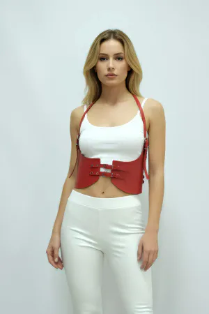 Red Women's Belt Wide Corset Waist Accessory with Buckle - APFT605