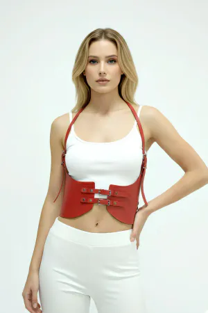 Red Women's Belt Wide Corset Waist Accessory with Buckle - APFT605