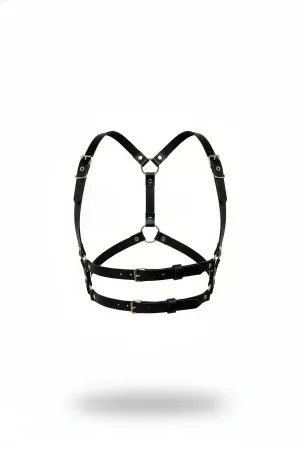 Black Women's Belt Buckle and O-Ring Detailed Body Accessory - APFT606