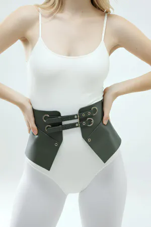 Black Women's Belt Wide Corset Detailed Double Buckle - APFT611