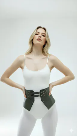 Black Women's Belt Wide Corset Detailed Double Buckle - APFT611