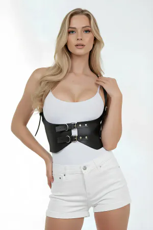 Black Women's Belt Wide Corset Type with Metal Buckle - APFT612