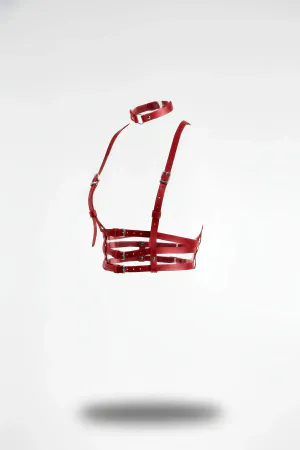 Red Women's Belt Multi-Strap Body Accessory with Neck Detail - APFT615