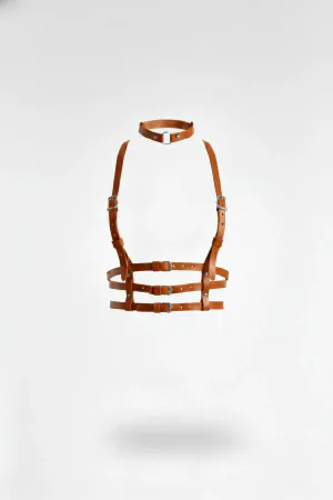 Tan Women's Belt Leather Multi-Stripe Body Accessory - APFT615