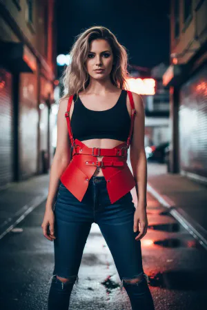 Red Women's Belt Wide Corset Detailed Multi-Buckle Waist Accessory - APFT616