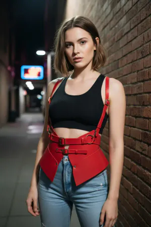 Red Women's Belt Wide Corset Detailed Multi-Buckle Waist Accessory - APFT616