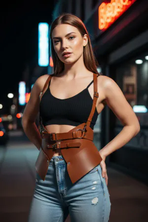 Tan Women's Belt Corset Type Wide Waist Accessory with Shoulder Detail - APFT616