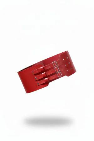 Red Women's Belt Wide Corset Belt with Three Buckles - APFT618