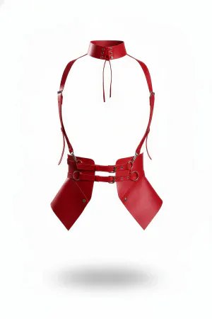 Red Women's Belt Leather Neck Collar with Corsage Detail - APFT622