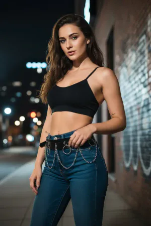 Black Women's Belt Chain Detailed Ring Waist Accessory - APFT639