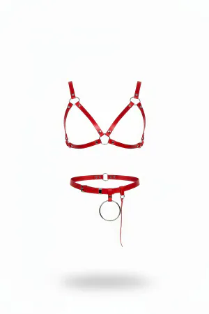 Red Women's Belt Metal Ring Detailed Faux Leather Waist Accessory - APFT651