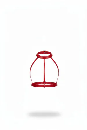 Red Faux Leather Choker Chest Harness Adjustable Straps