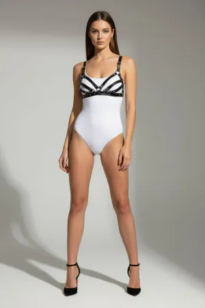 Black Chest Harness Leather with Multiple Bands Staple Detail - APFT733