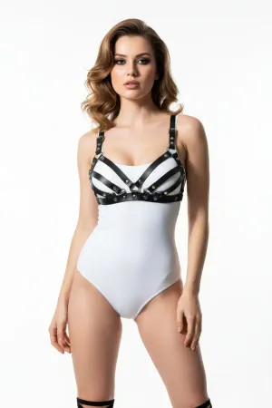 Black Chest Harness Leather with Multiple Bands Staple Detail - APFT733