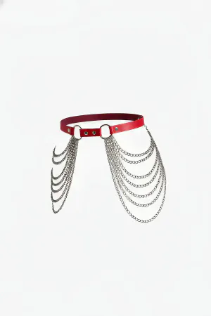 Red Women's Belt Waist Accessory with Multiple Chain Detail - APFT738