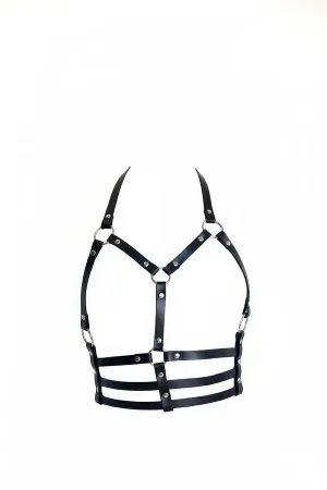 Black Women's Belt Faux Leather O-Ring Detailed Body Accessory - APFT760