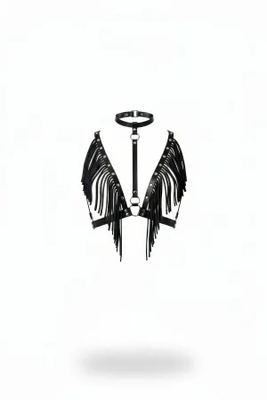 Black Women's Belt Tassel Detailed Leather Body Accessory - APFT767
