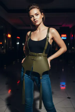 Khaki Women's Belt Tassel Detailed Wide Corset Belt - APFT787