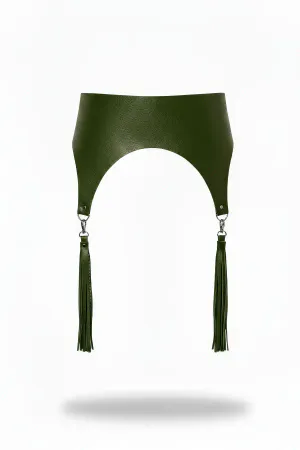 Khaki Women's Belt Wide Faux Leather Tassel Detailed - APFT788