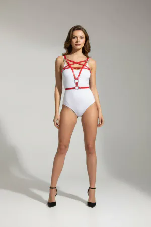 Red Women's Belt with Cross Ring Detail Body Accessory - APFT821