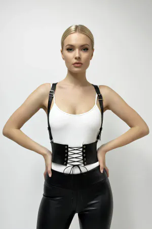 Black Women's Belt Lace-Up Thick Corset Waist Accessory - APFT822