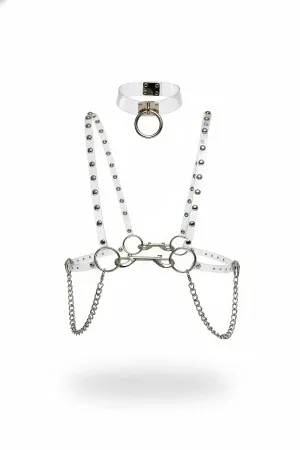 Transparent Women's Belt with Stud Detail and Chain Accessory - APFT826