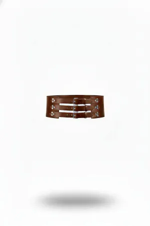 Brown Women's Belt Thick Three-Buckle Wide Waist Accessory - APFT827