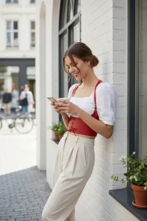 Red Women's Belt Laced Corset Detailed Wide Waist Accessory - APFT855