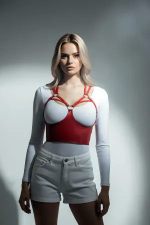 Red Women's Belt Leather Corset Type Body Accessory - APFT872