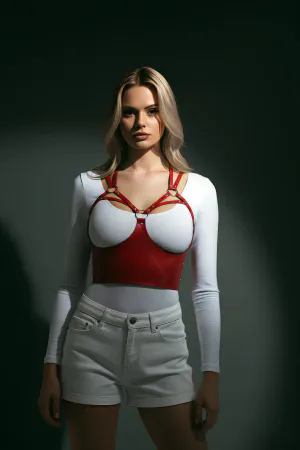 Red Women's Belt Leather Corset Type Body Accessory - APFT872