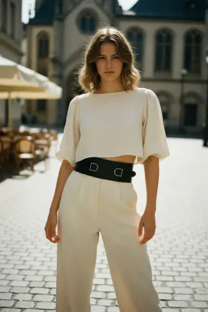 Black Women's Belt Thick D Ring Buckle Waist Accessory - APFT875