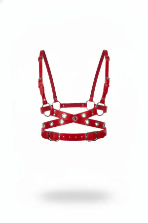 Red Women's Belt with Multiple Stripes and Metal Ring Detail - APFT890