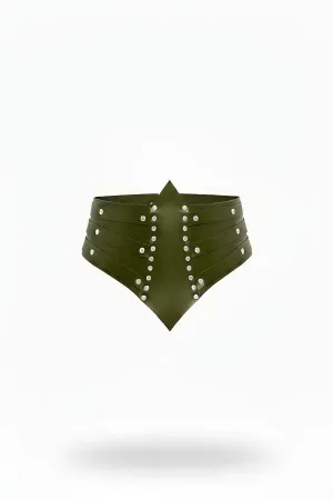 Khaki Women's Belt Thick Studded Corset Waist Accessory - APFT905