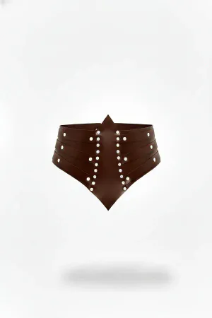 Dark Brown Studded Faux Leather Waist Cinch Harness Front View