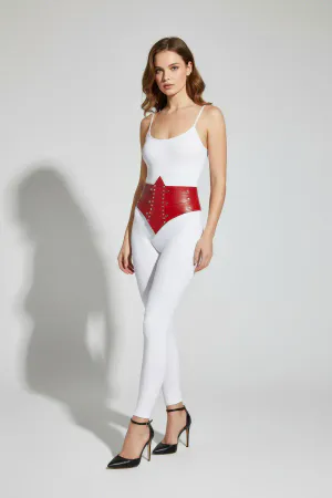 Red Women's Belt Thick Corset Detailed Studded - APFT905