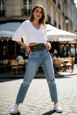 Khaki Women's Belt Thick Ring Buckle Waist Accessory - APFT920