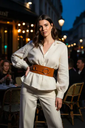 Tan Women's Belt High Waist with Thick Ring Buckle - APFT920