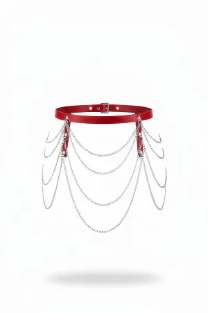 Red Women's Belt Multi-Layered Chain Detailed Waist Accessory - APFT921